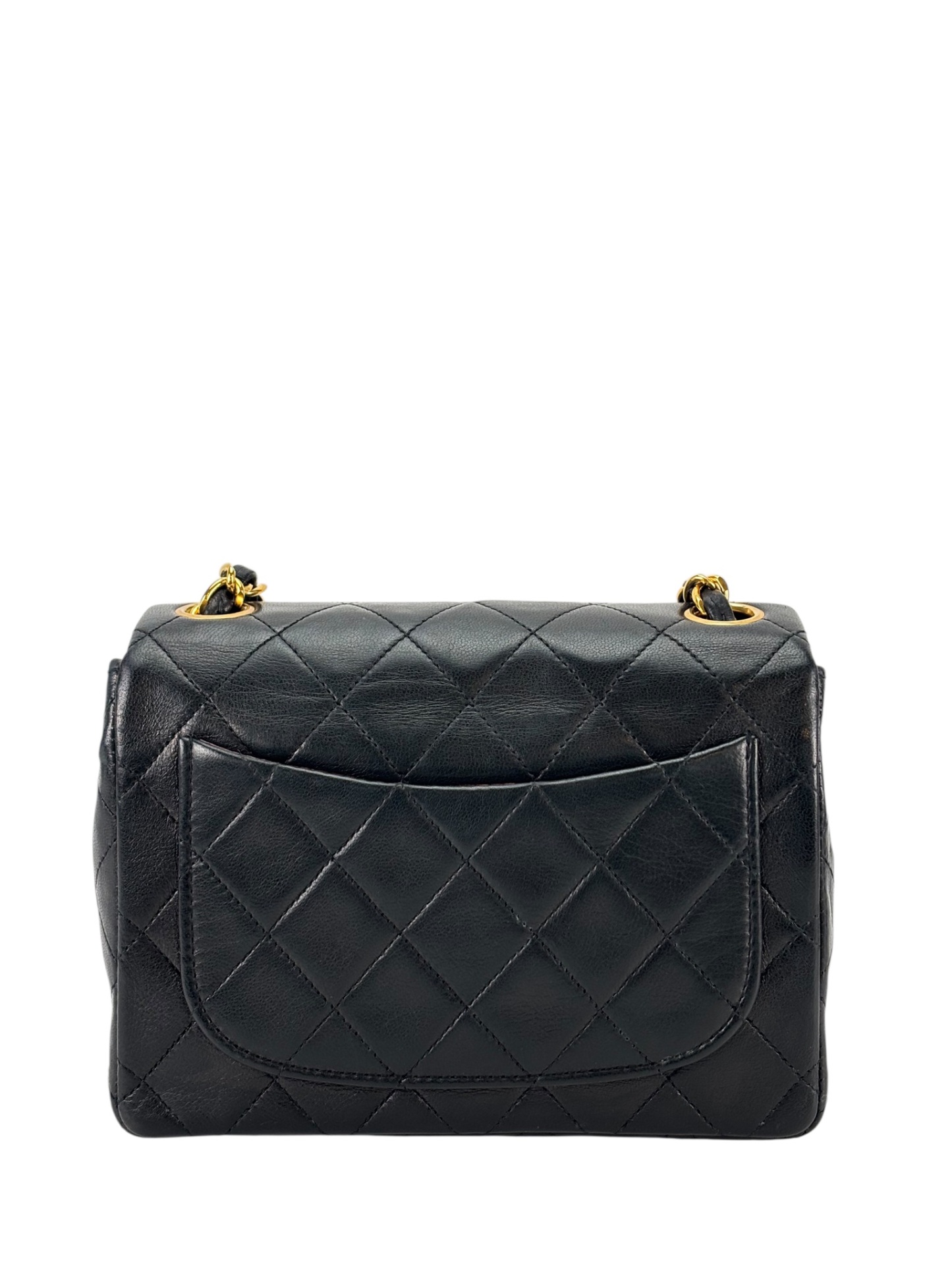 CHANEL - Black Lambskin Mini Classic Square Flap Shoulder Bag 17