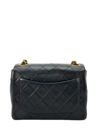 CHANEL - Black Lambskin Mini Classic Square Flap Shoulder Bag 17