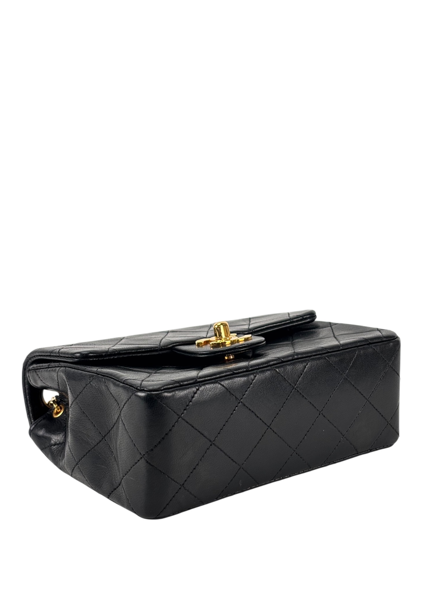 CHANEL - Black Lambskin Mini Classic Square Flap Shoulder Bag 17