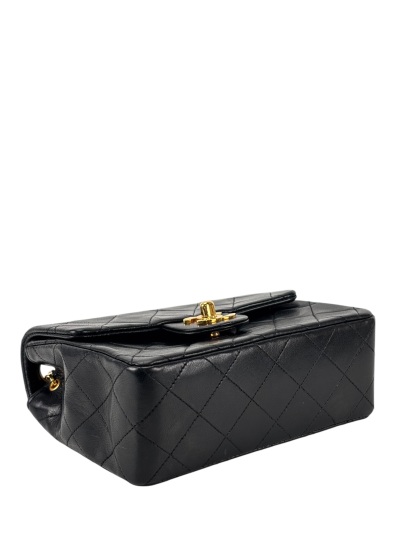CHANEL - Black Lambskin Mini Classic Square Flap Shoulder Bag 17