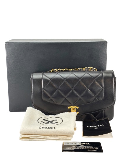 CHANEL - Black Lambskin Small Diana Shoulder Bag