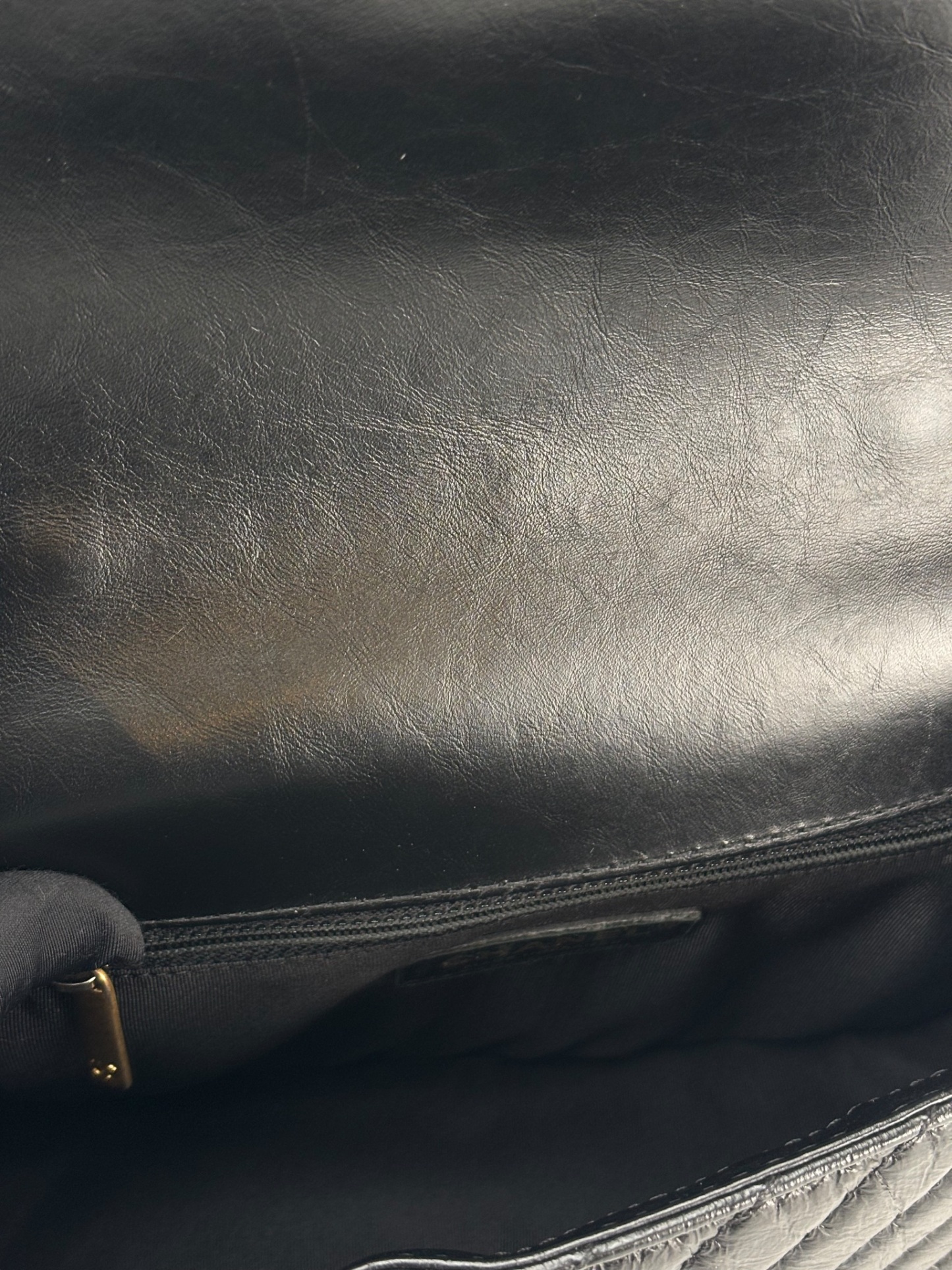 CHANEL - Black Calfskin Top Handle Flap Bag Chevron Crossbody Bag