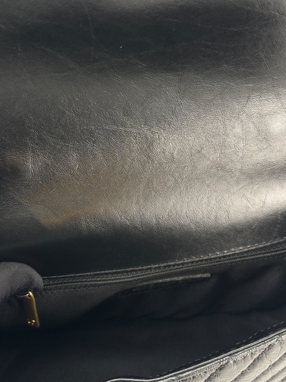 CHANEL - Black Calfskin Top Handle Flap Bag Chevron Crossbody Bag