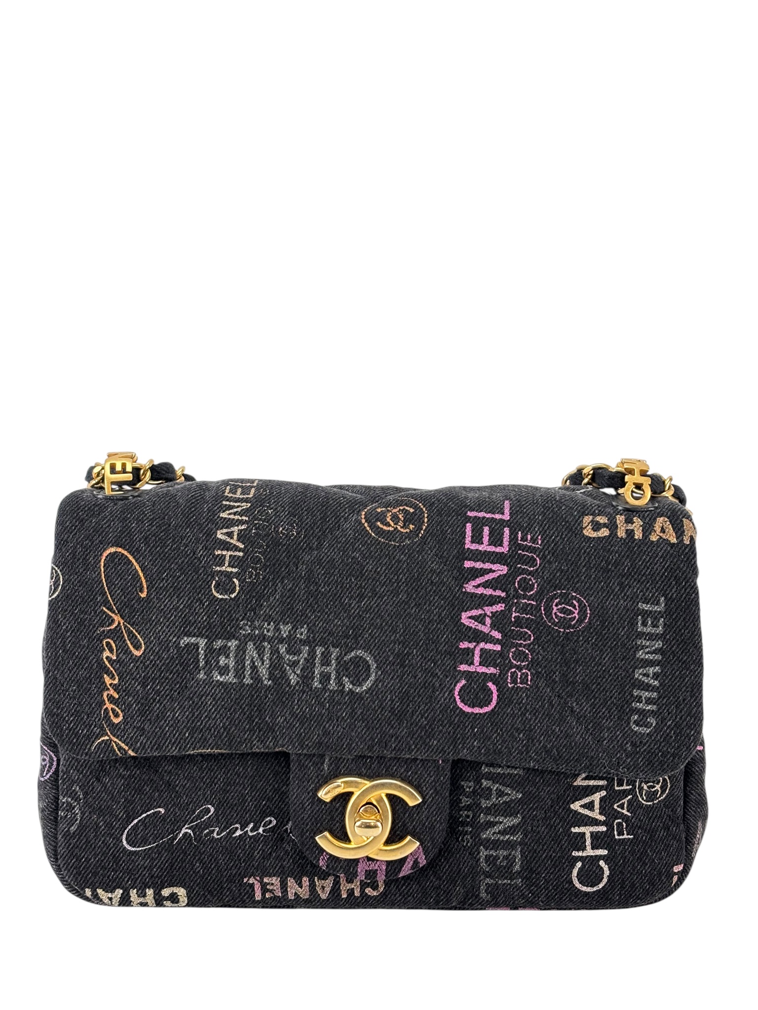 Black Multicolor Denim Mood Mini Rectangular Flap Bag