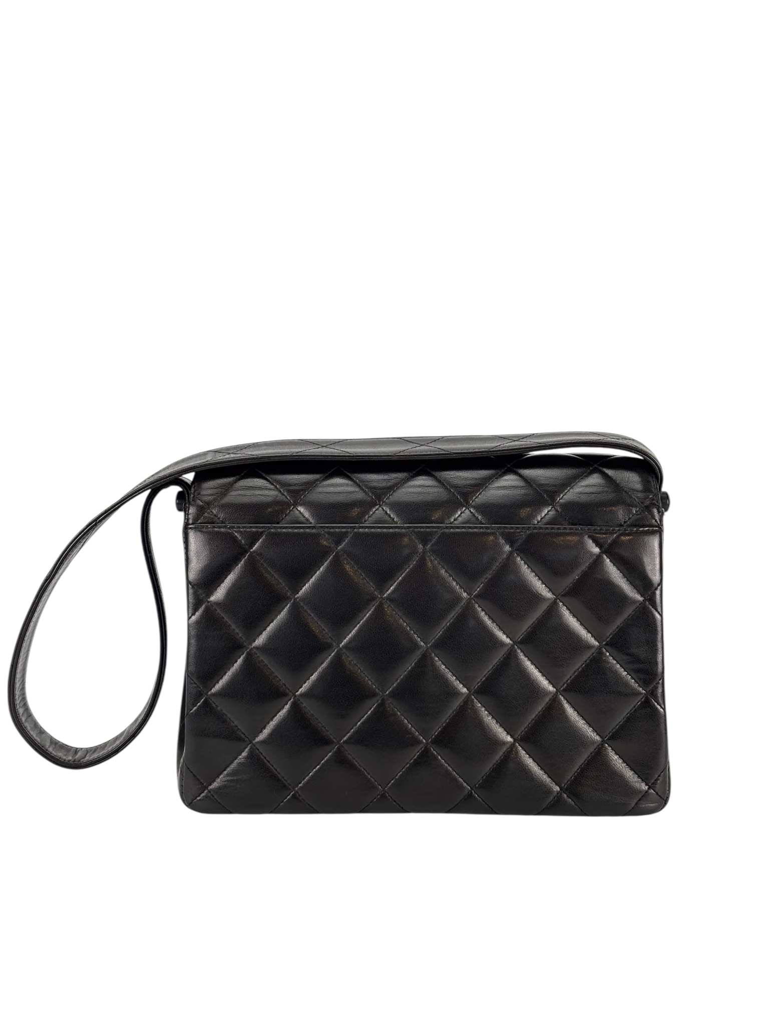 CHANEL - Black Lambskin Half Moon Flap Shoulder Bag Gold Hardware