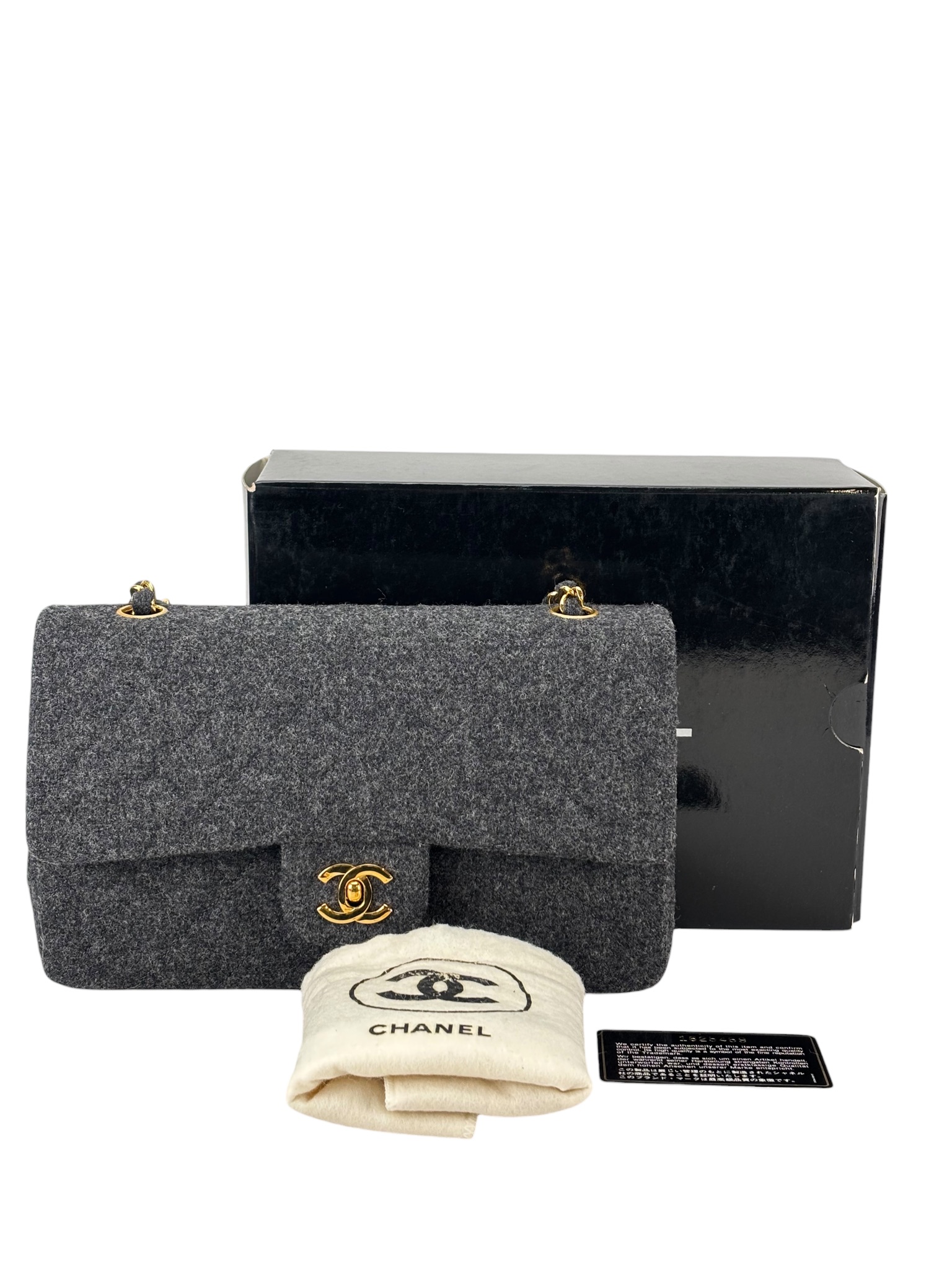 CHANEL - Medium Classic Double Flap Bag Grey Wool Felt (CF25)