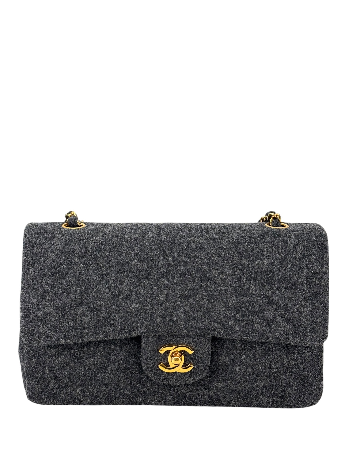 CHANEL - Medium Classic Double Flap Bag Grey Wool Felt (CF25)