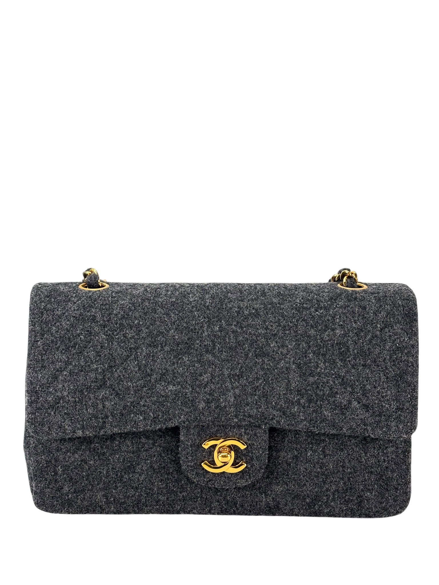 CHANEL - Medium Classic Double Flap Bag Grey Wool Felt (CF25)