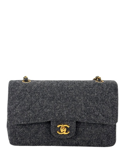 CHANEL - Medium Classic Double Flap Bag Grey Wool Felt (CF25)