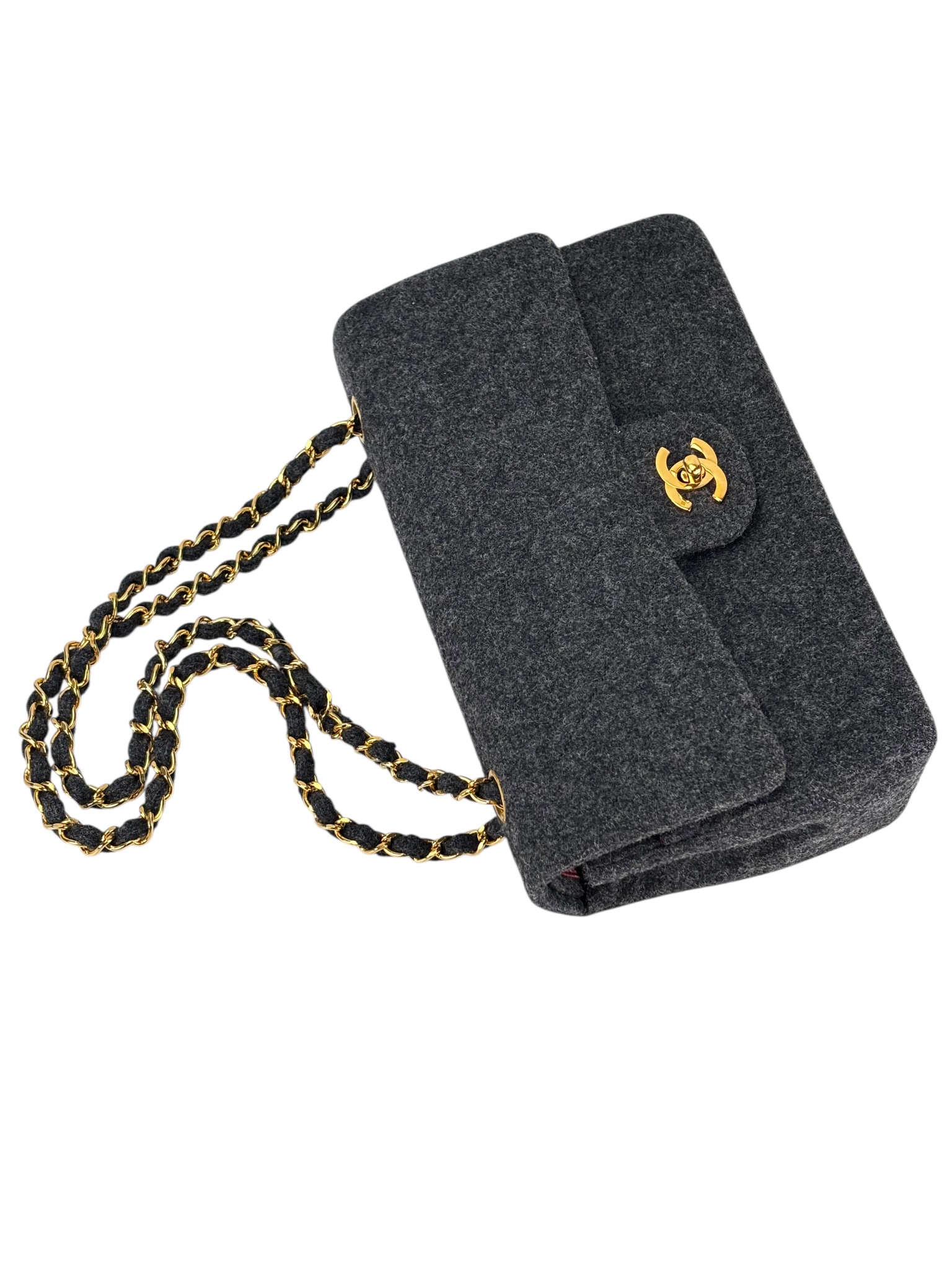 CHANEL - Medium Classic Double Flap Bag Grey Wool Felt (CF25)