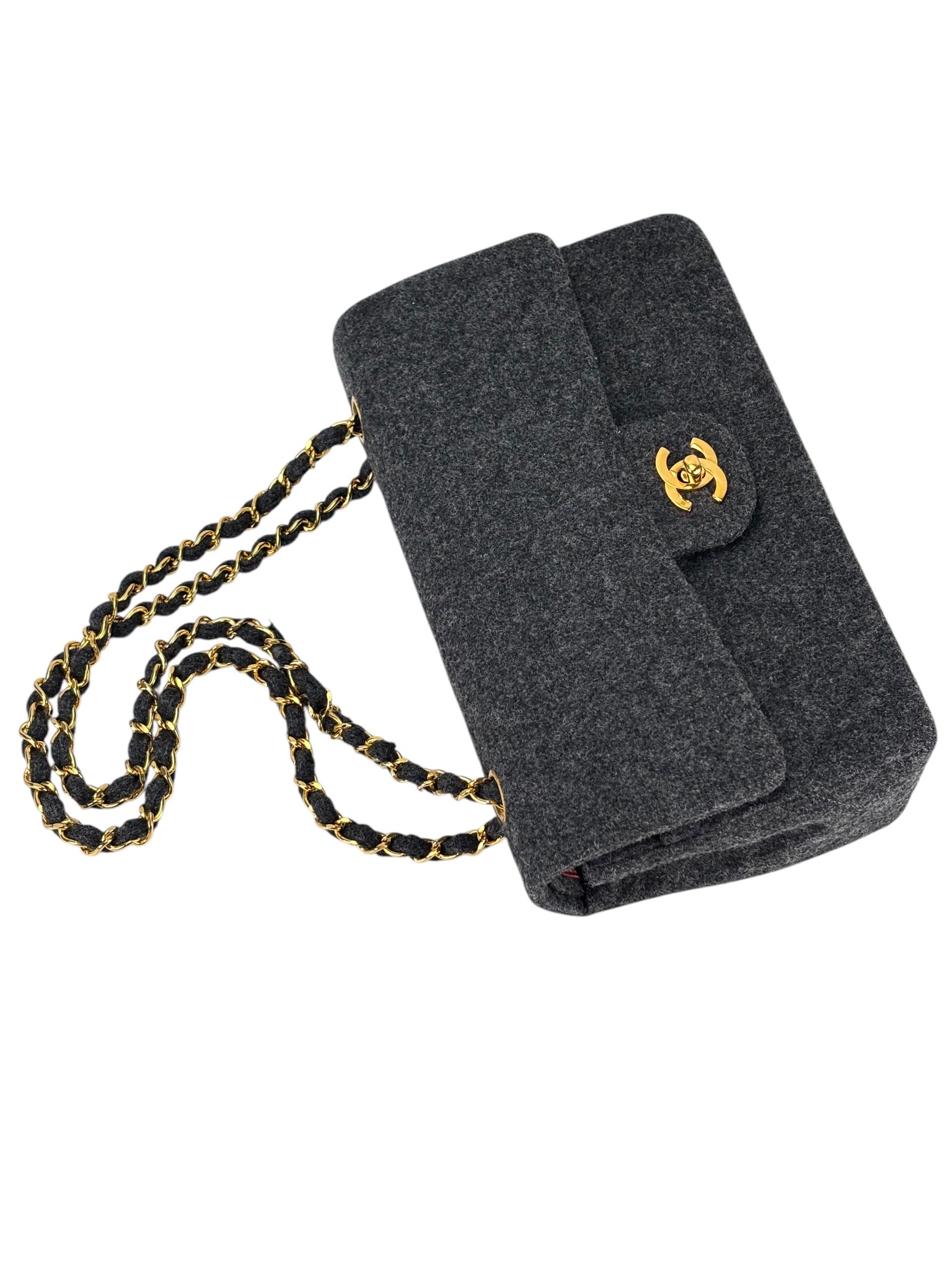 CHANEL - Medium Classic Double Flap Bag Grey Wool Felt (CF25)