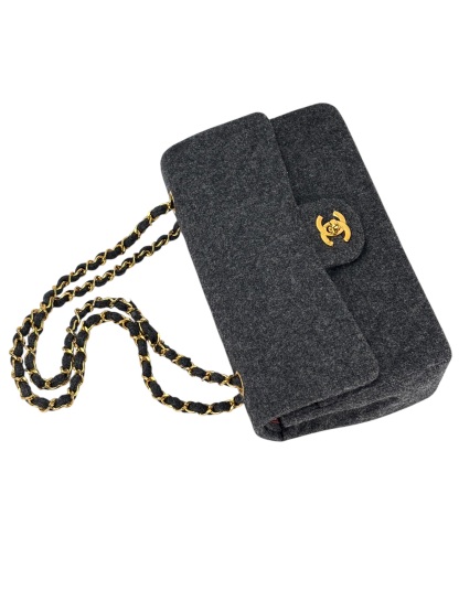 CHANEL - Medium Classic Double Flap Bag Grey Wool Felt (CF25)