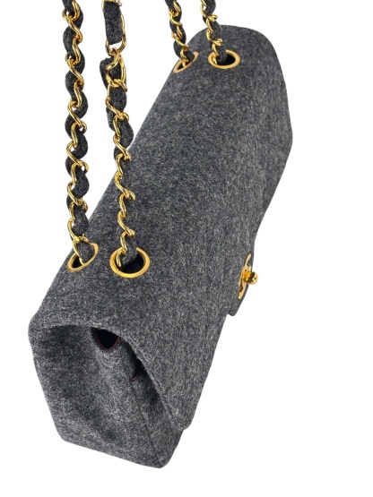 CHANEL - Medium Classic Double Flap Bag Grey Wool Felt (CF25)