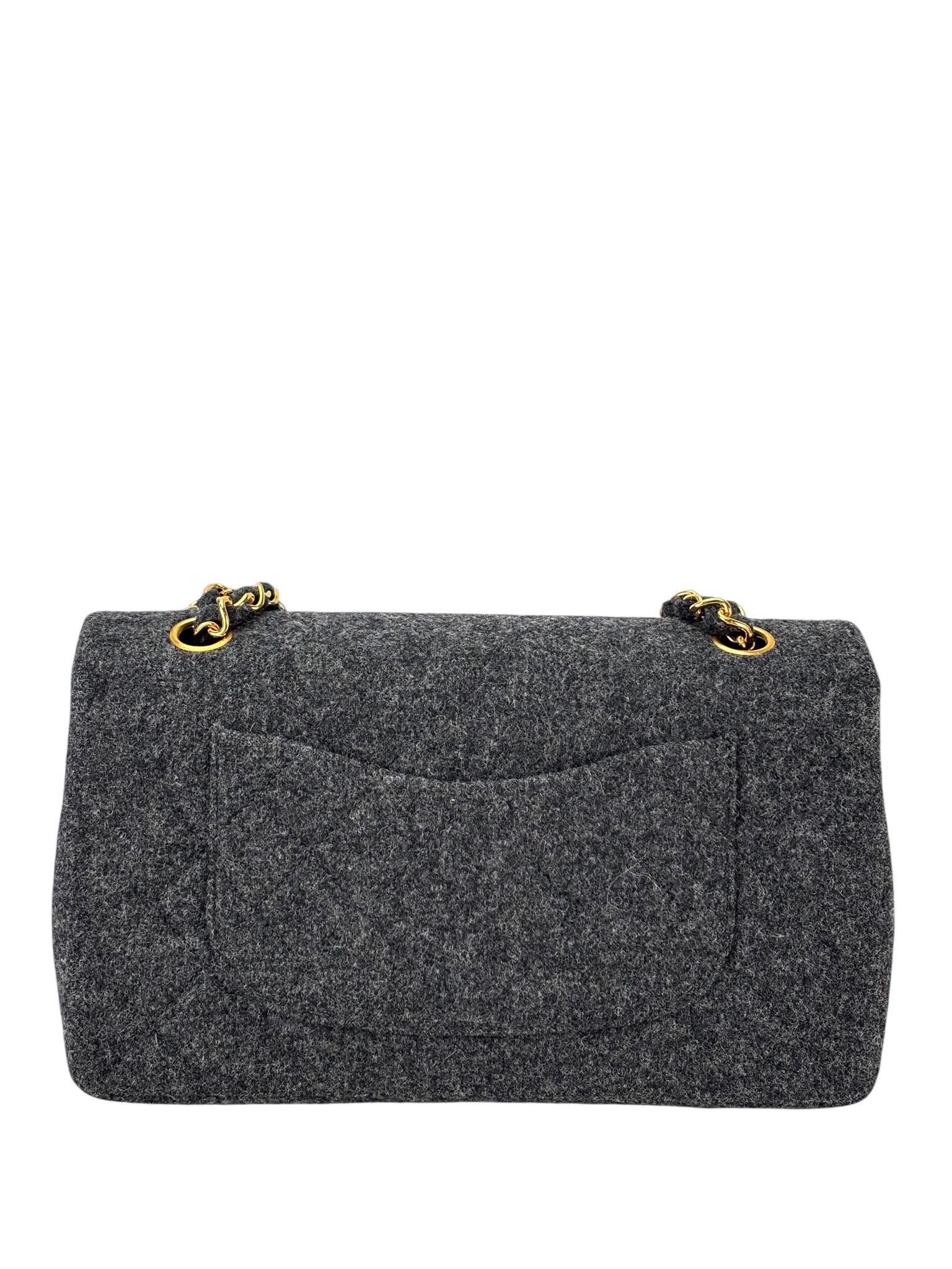 CHANEL - Medium Classic Double Flap Bag Grey Wool Felt (CF25)