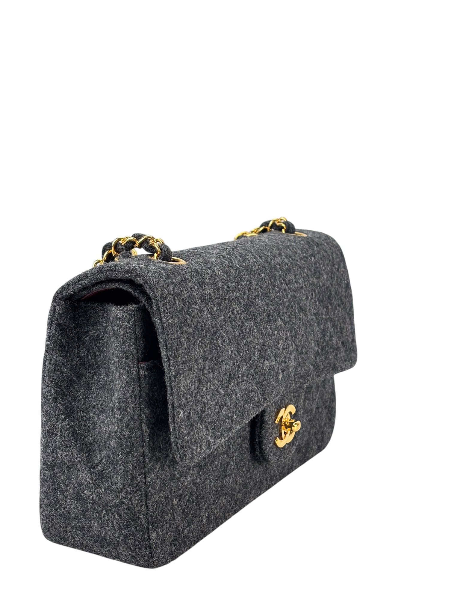 CHANEL - Medium Classic Double Flap Bag Grey Wool Felt (CF25)