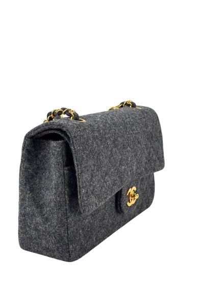 CHANEL - Medium Classic Double Flap Bag Grey Wool Felt (CF25)