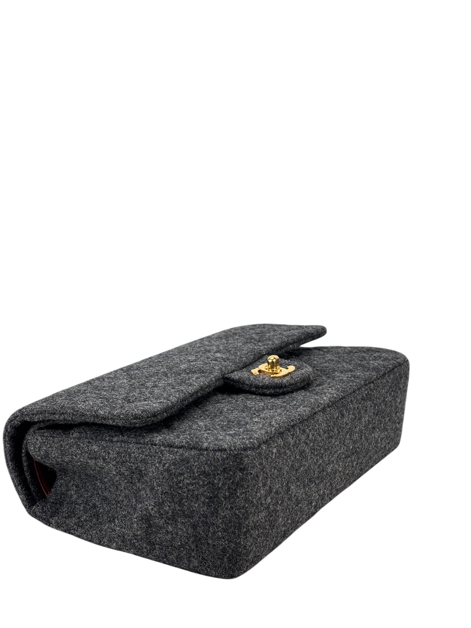 CHANEL - Medium Classic Double Flap Bag Grey Wool Felt (CF25)