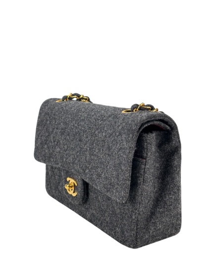 CHANEL - Medium Classic Double Flap Bag Grey Wool Felt (CF25)