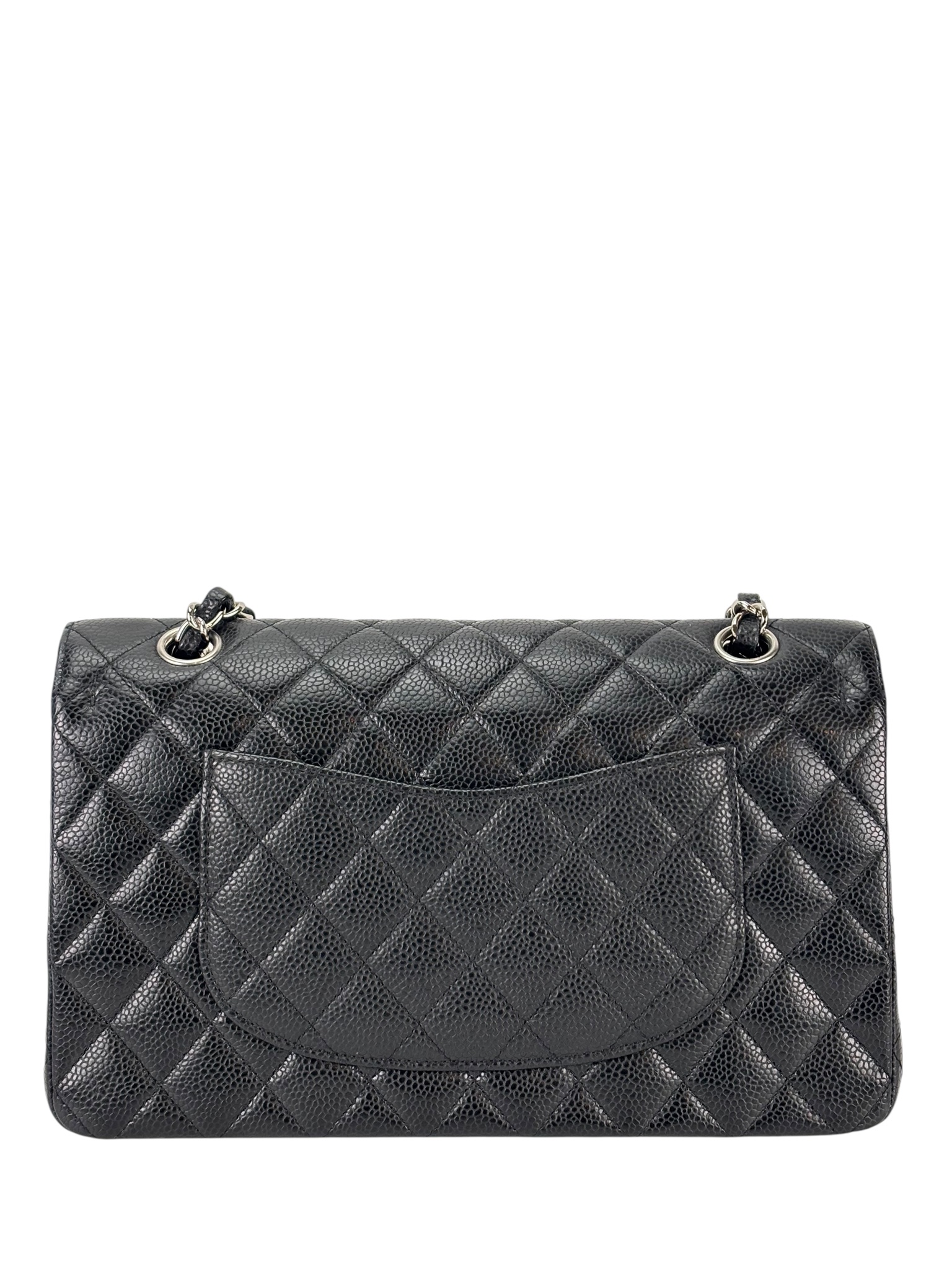 CHANEL - Medium Classic Double Flap Bag Black Caviar Sliver Hardware (CF25)