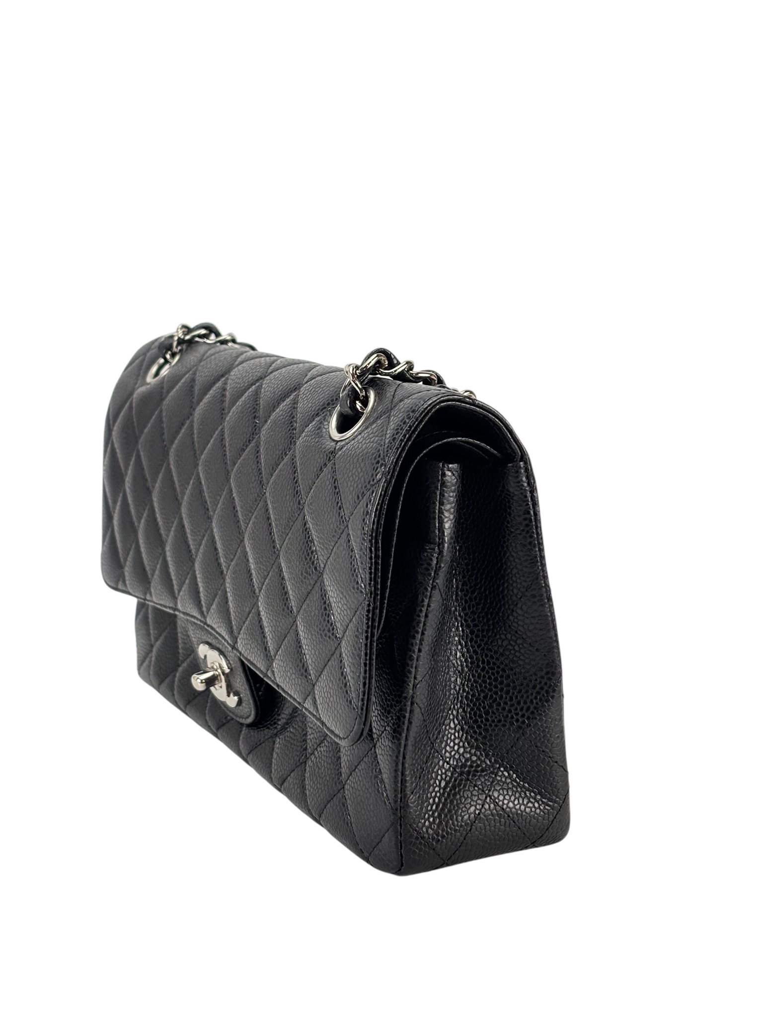 CHANEL - Medium Classic Double Flap Bag Black Caviar Sliver Hardware (CF25)