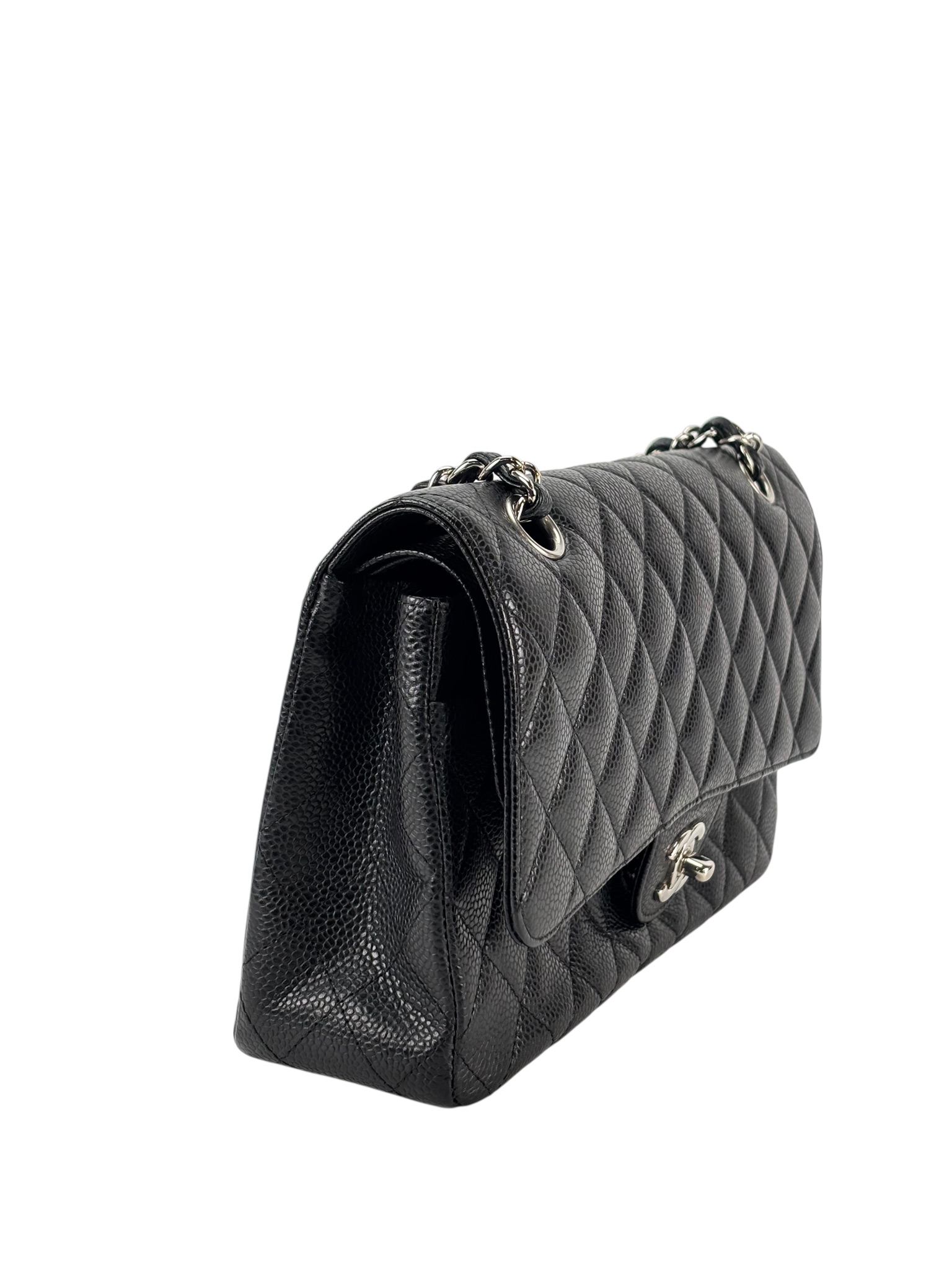 CHANEL - Medium Classic Double Flap Bag Black Caviar Sliver Hardware (CF25)