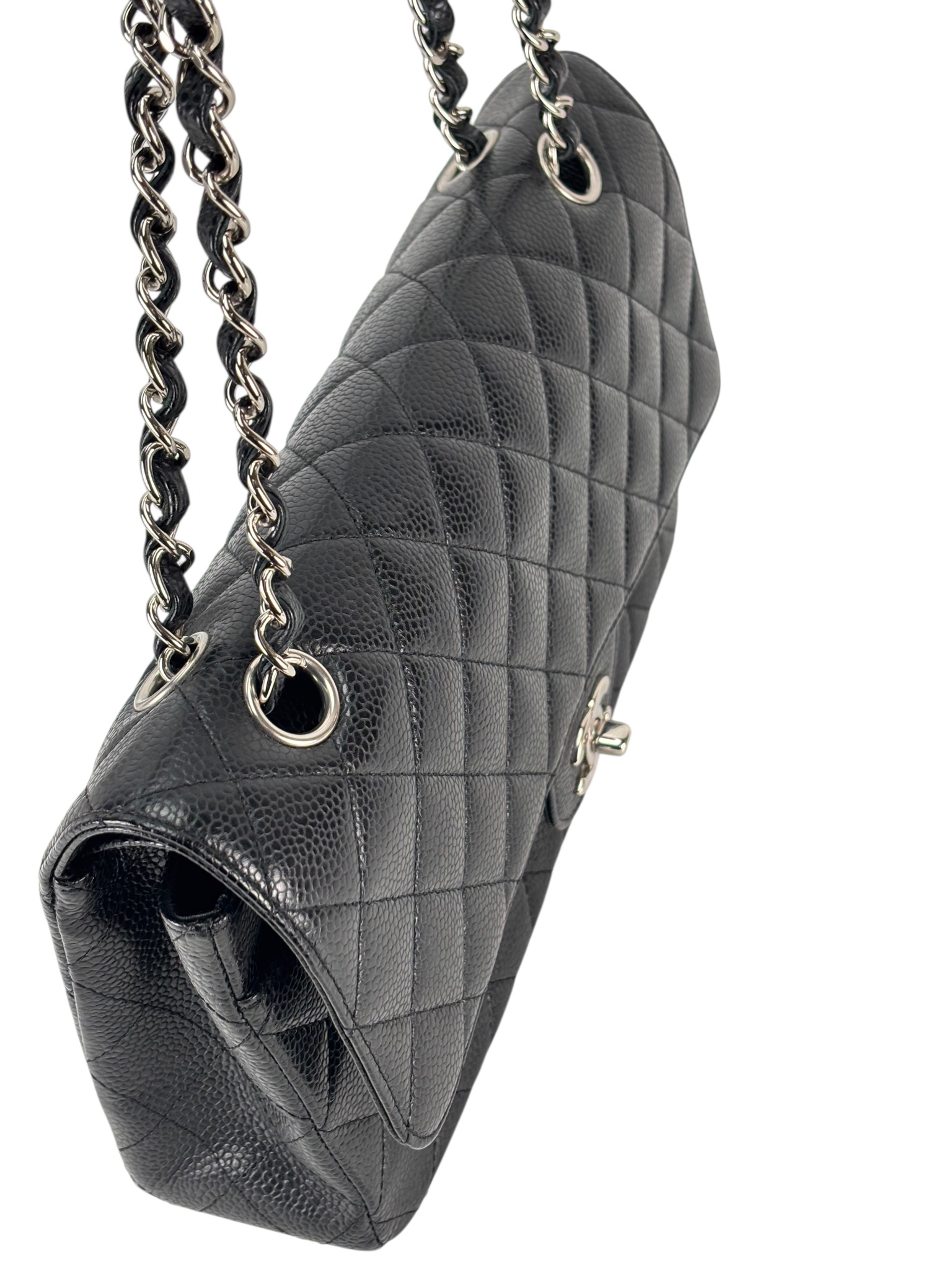 CHANEL - Medium Classic Double Flap Bag Black Caviar Sliver Hardware (CF25)