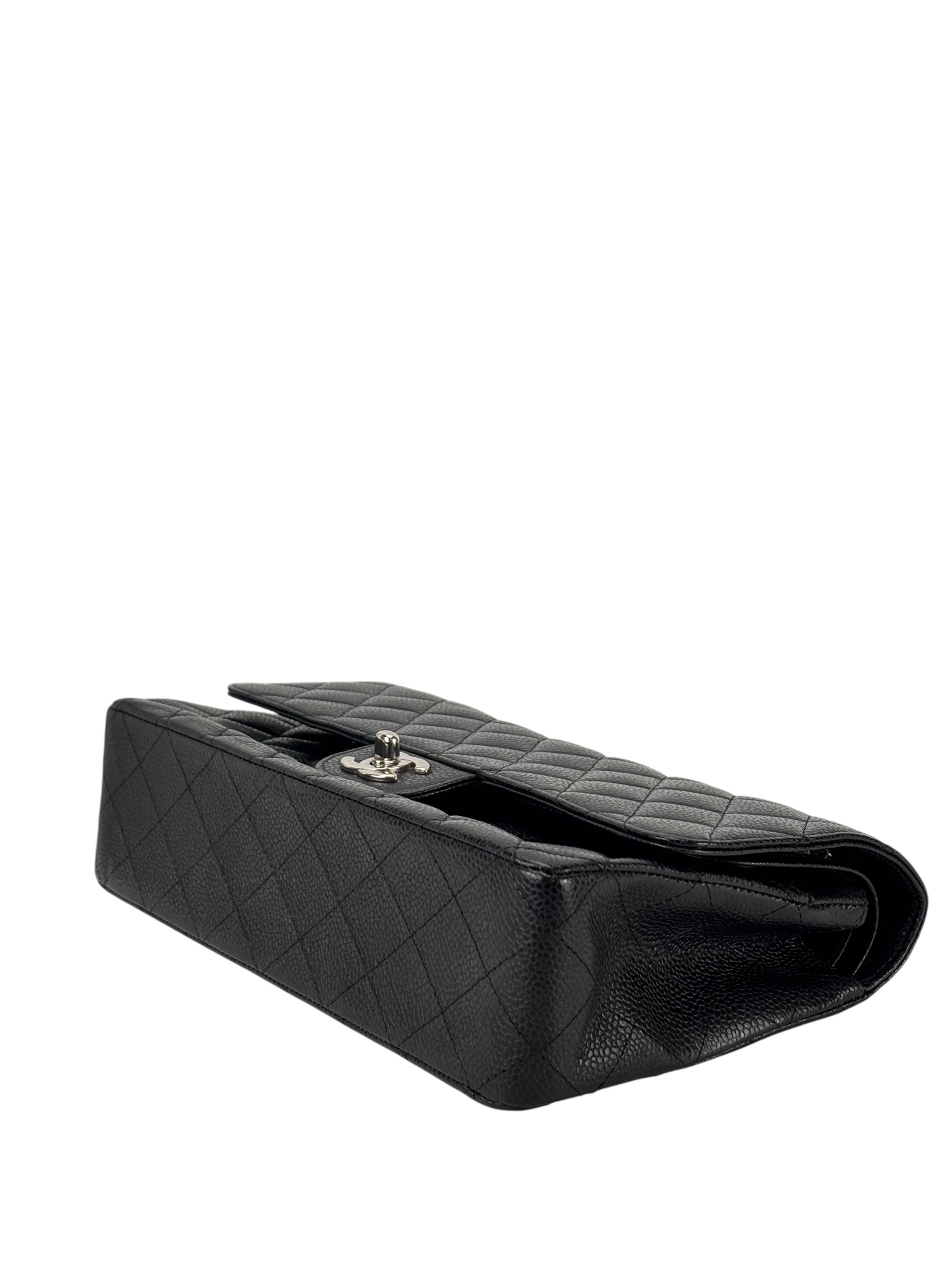 CHANEL - Medium Classic Double Flap Bag Black Caviar Sliver Hardware (CF25)