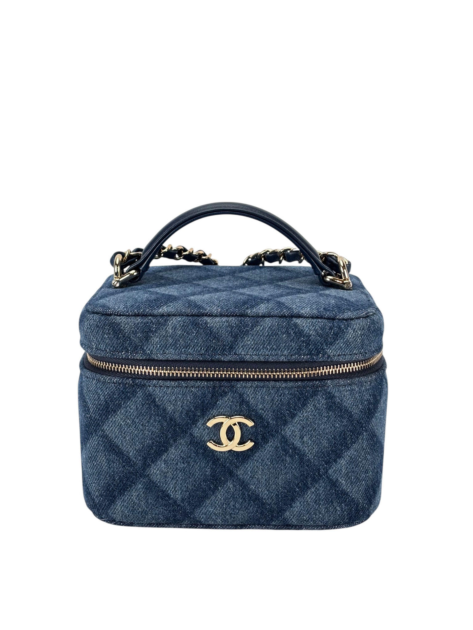 CHANEL - 22B Blue Denim Top Handle Vanity Chain Shoulder Bag
