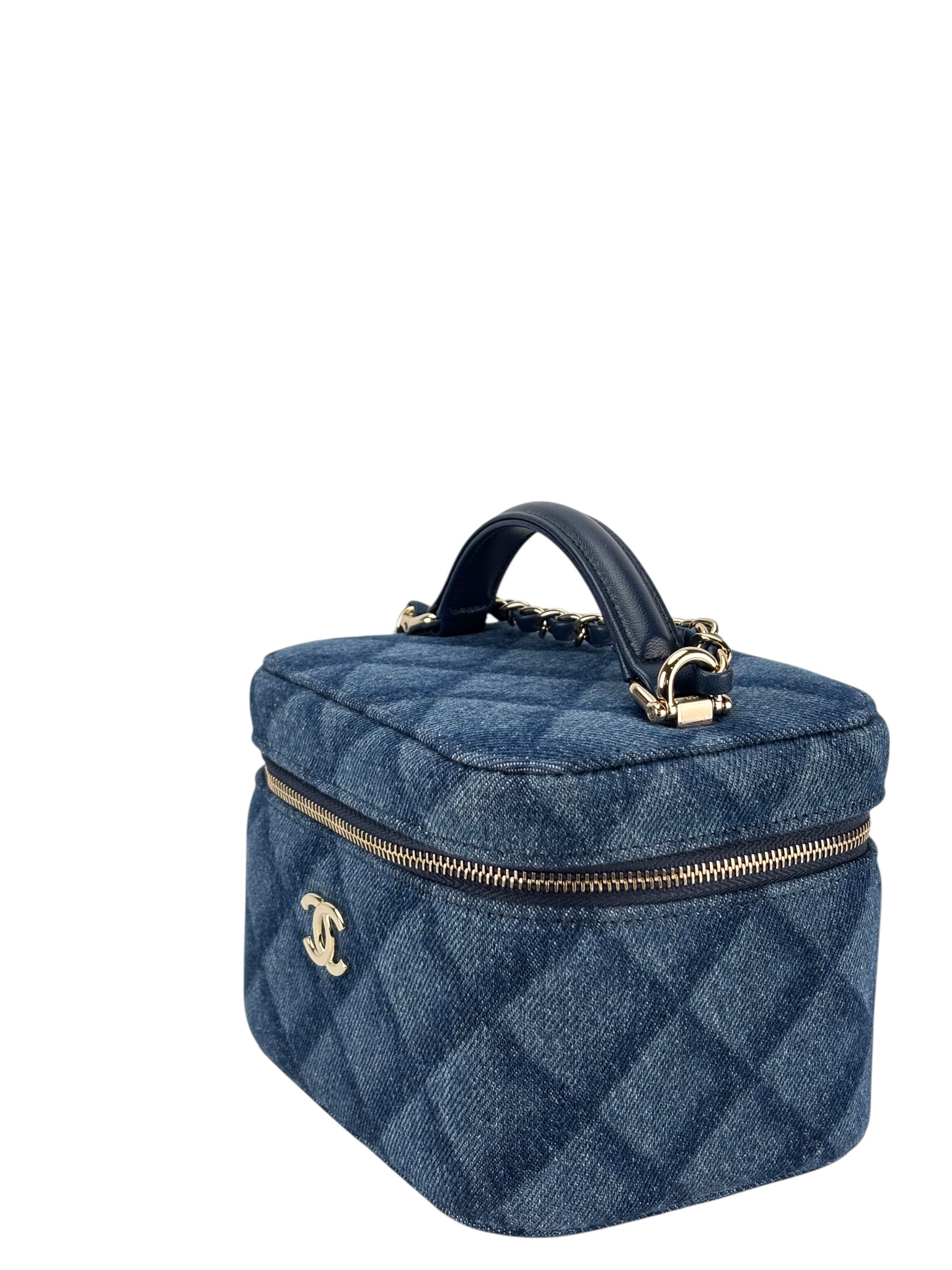 CHANEL - 22B Blue Denim Top Handle Vanity Chain Shoulder Bag