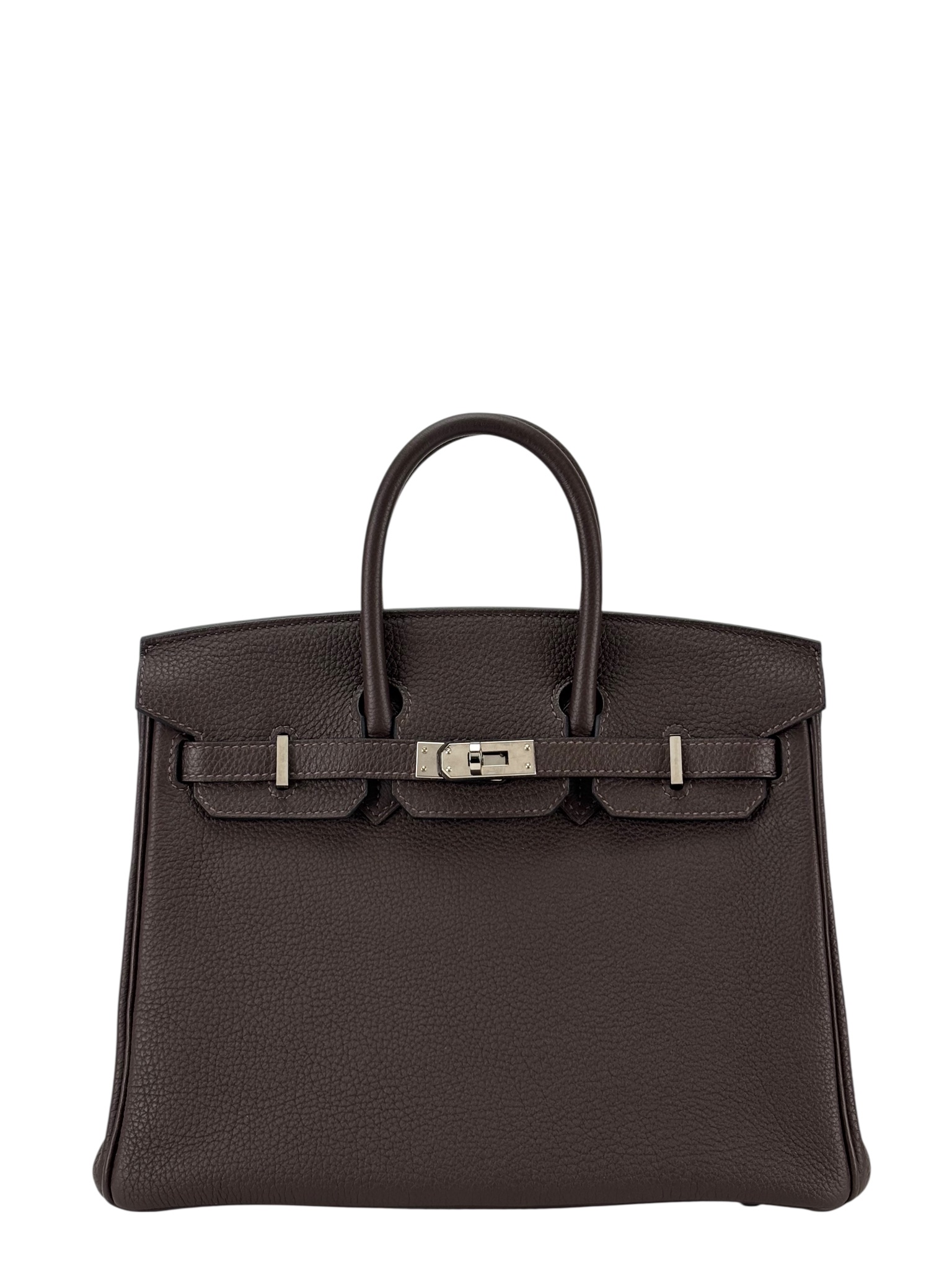 HERMES - Birkin 25 Chocolate Toffee Togo Palladium Hardware  