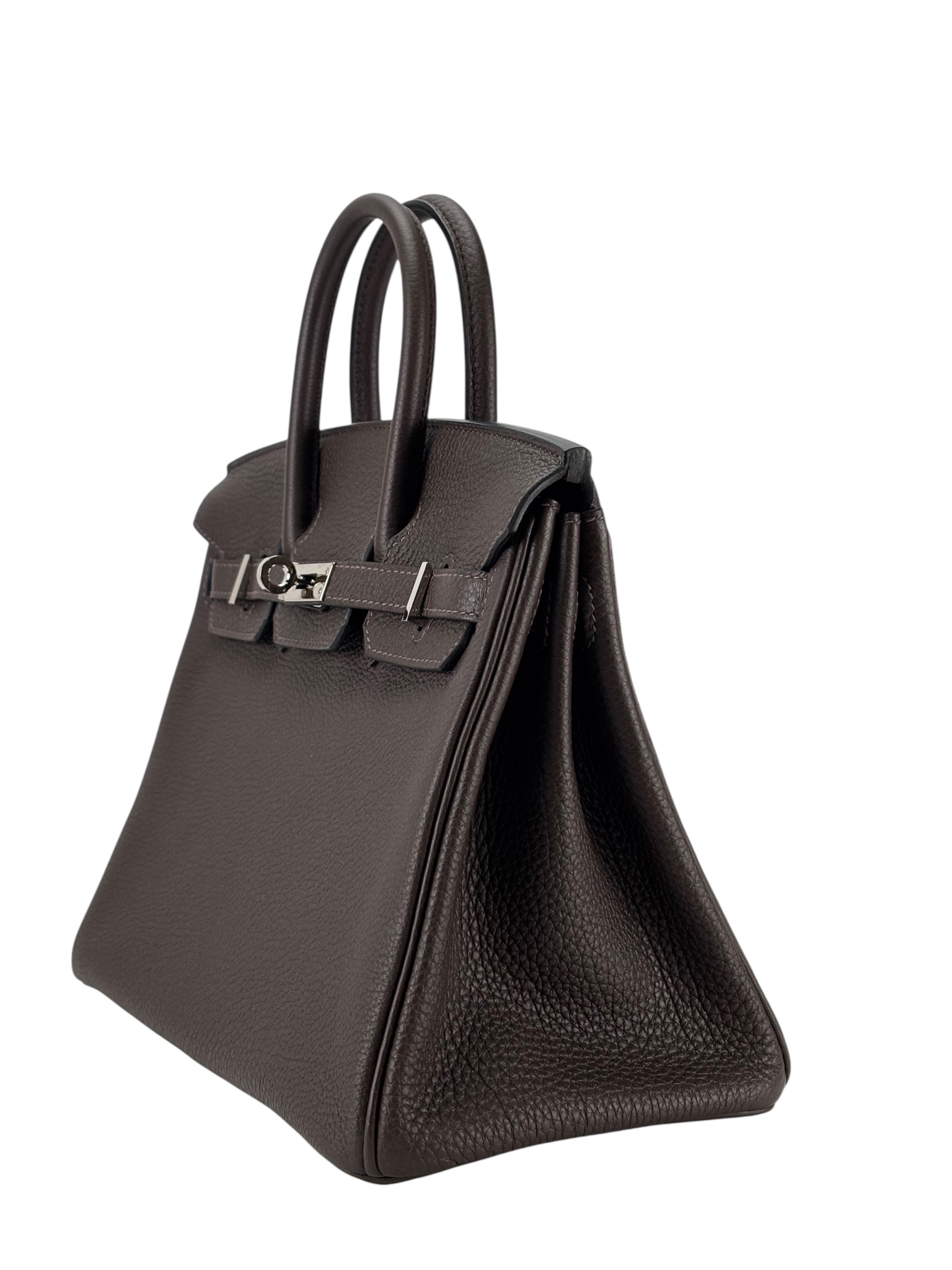 HERMES - Birkin 25 Chocolate Toffee Togo Palladium Hardware  