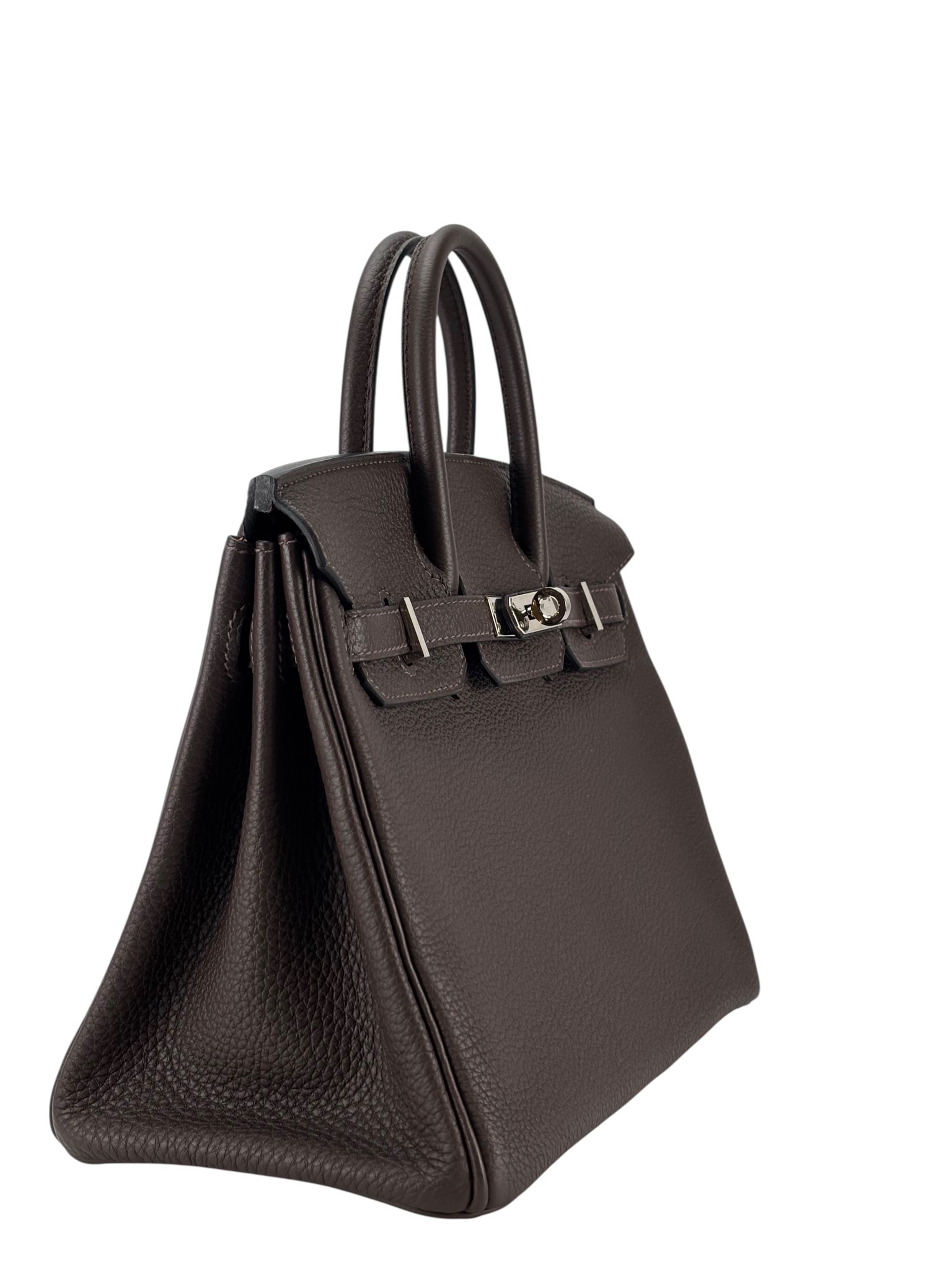 HERMES - Birkin 25 Chocolate Toffee Togo Palladium Hardware  