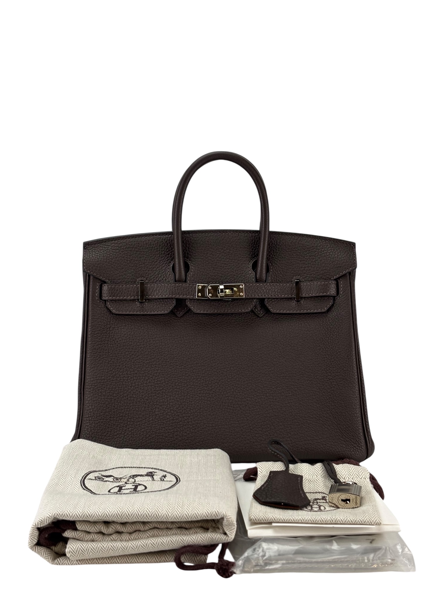 HERMES - Birkin 25 Chocolate Toffee Togo Palladium Hardware  