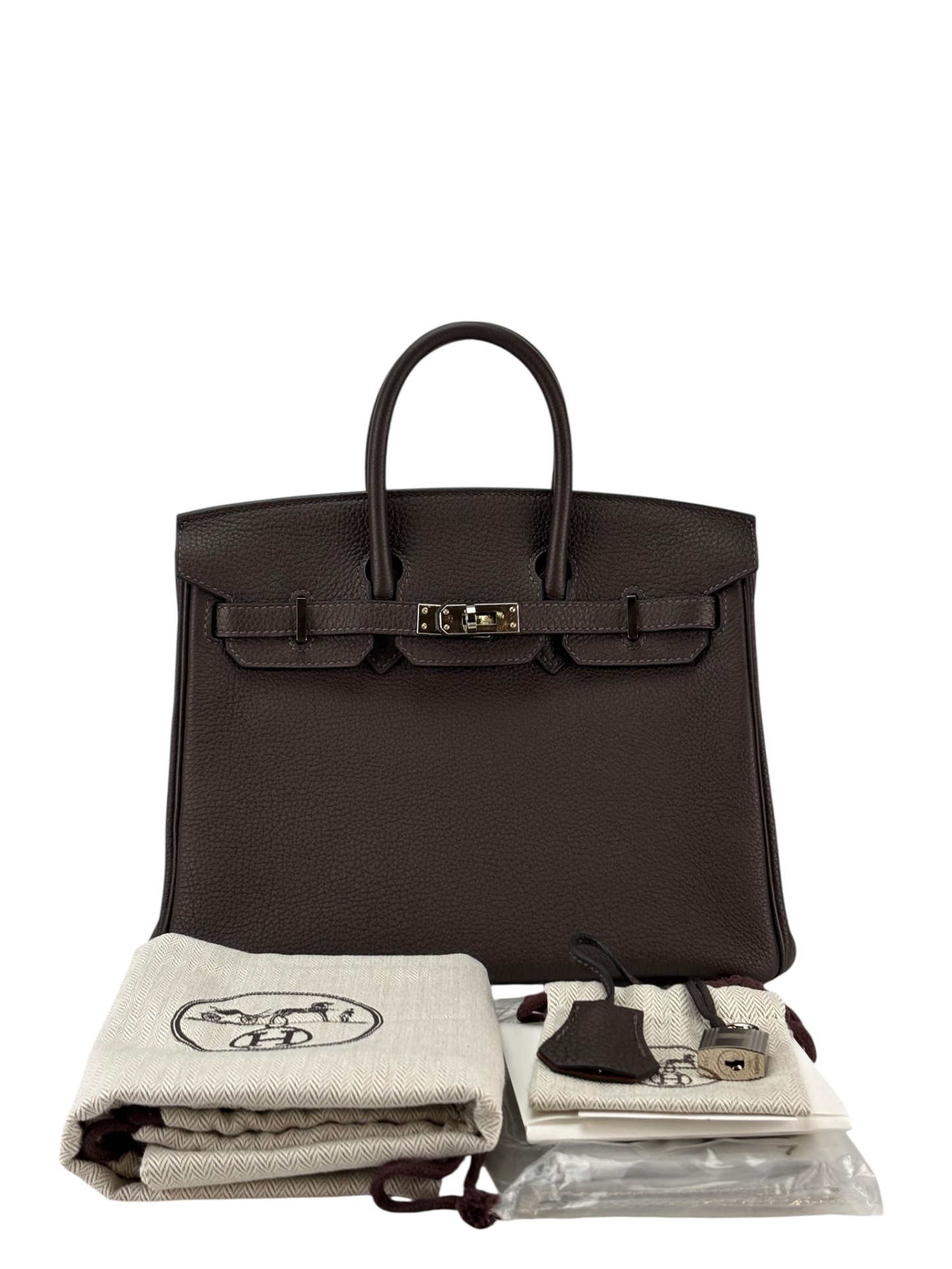 HERMES - Birkin 25 Chocolate Toffee Togo Palladium Hardware