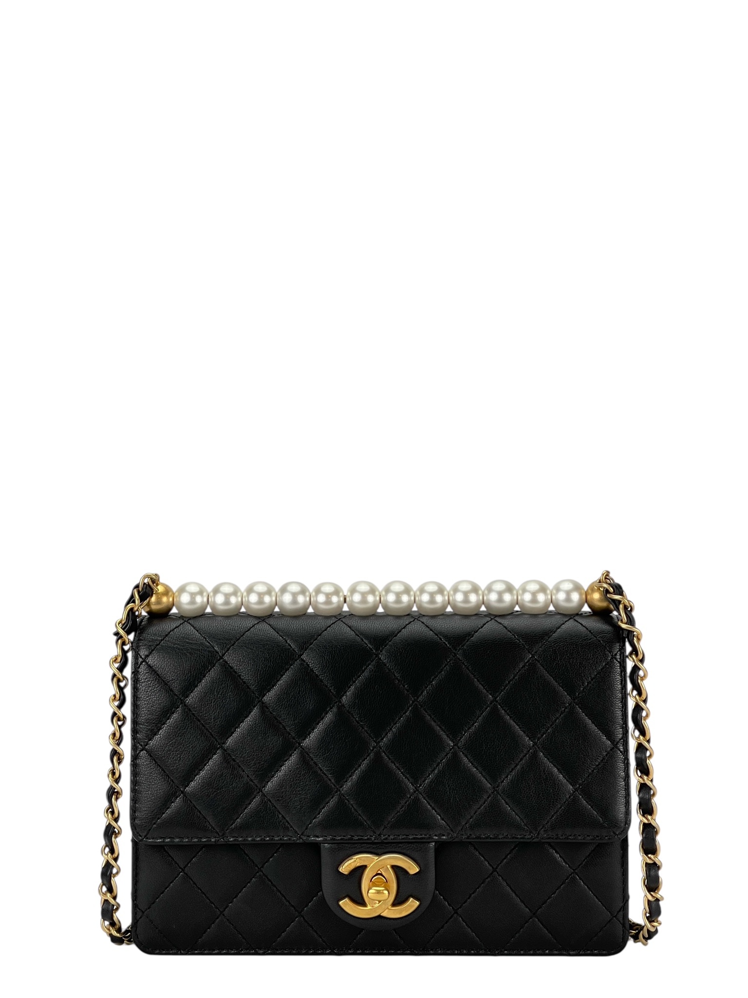 CHANEL - Goatskin Quilted Small Chic Pearls Flap Bag Black