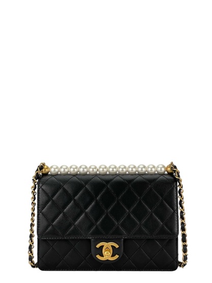 CHANEL - Goatskin Quilted Small Chic Pearls Flap Bag Black