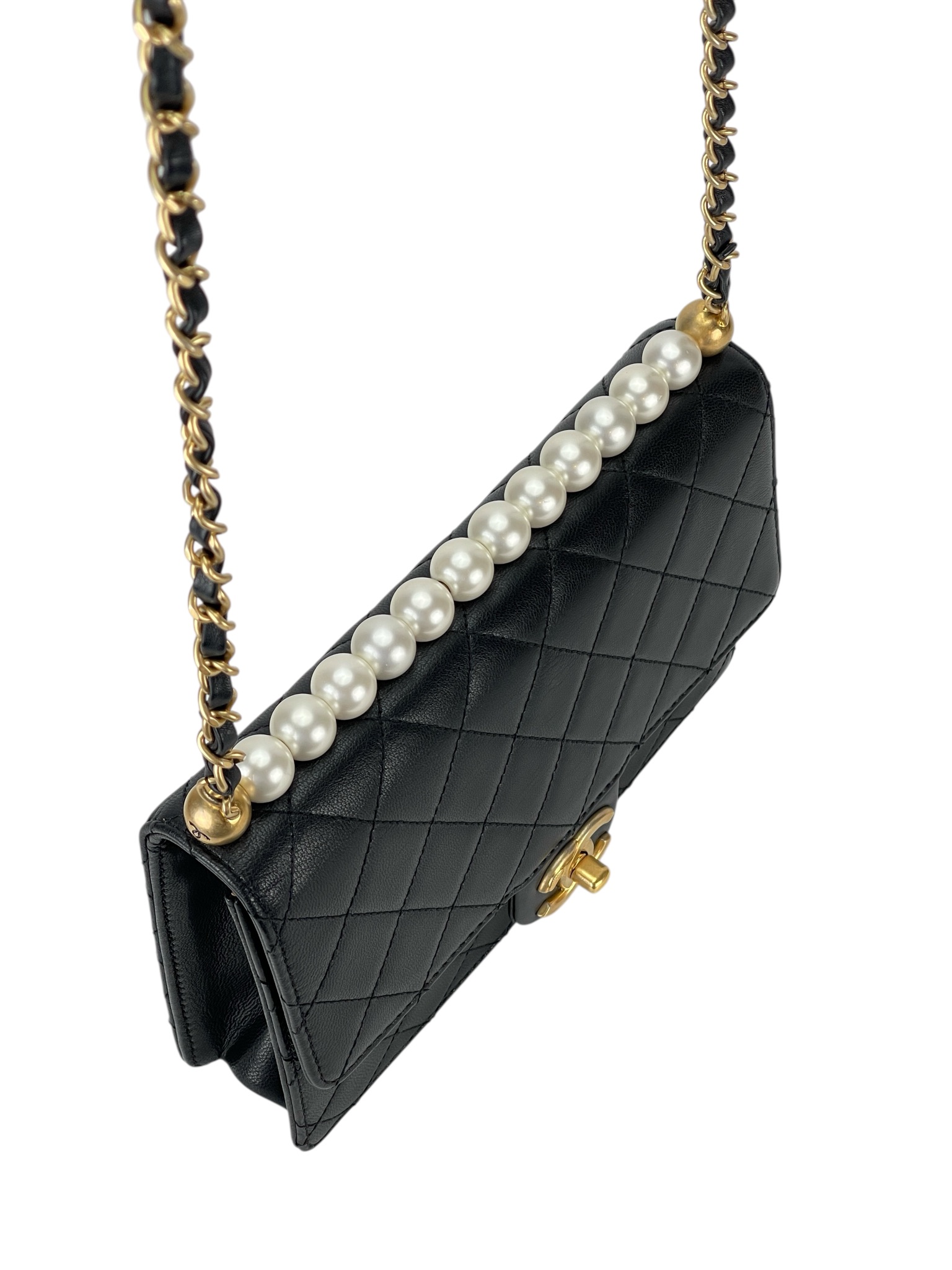 CHANEL - Goatskin Quilted Small Chic Pearls Flap Bag Black