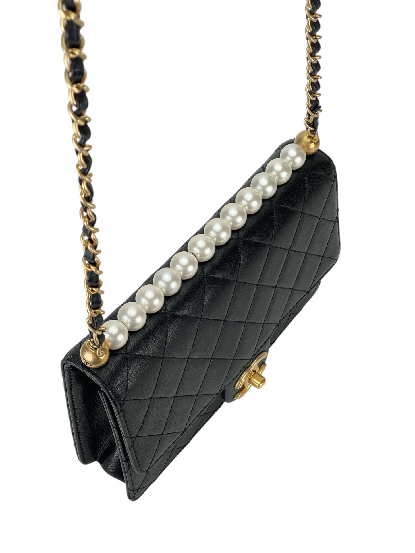 CHANEL - Goatskin Quilted Small Chic Pearls Flap Bag Black