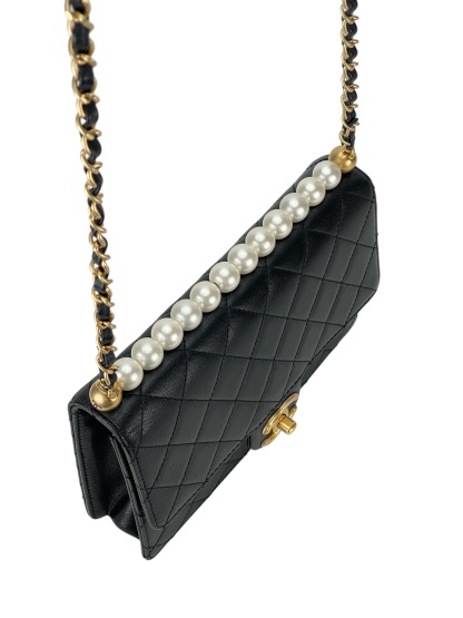 CHANEL - Goatskin Quilted Small Chic Pearls Flap Bag Black