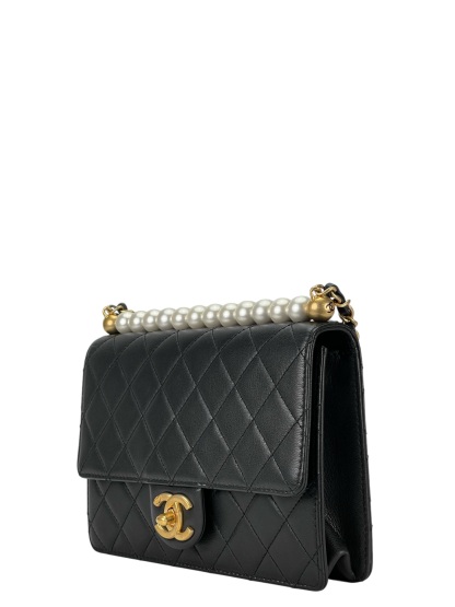 CHANEL - Goatskin Quilted Small Chic Pearls Flap Bag Black