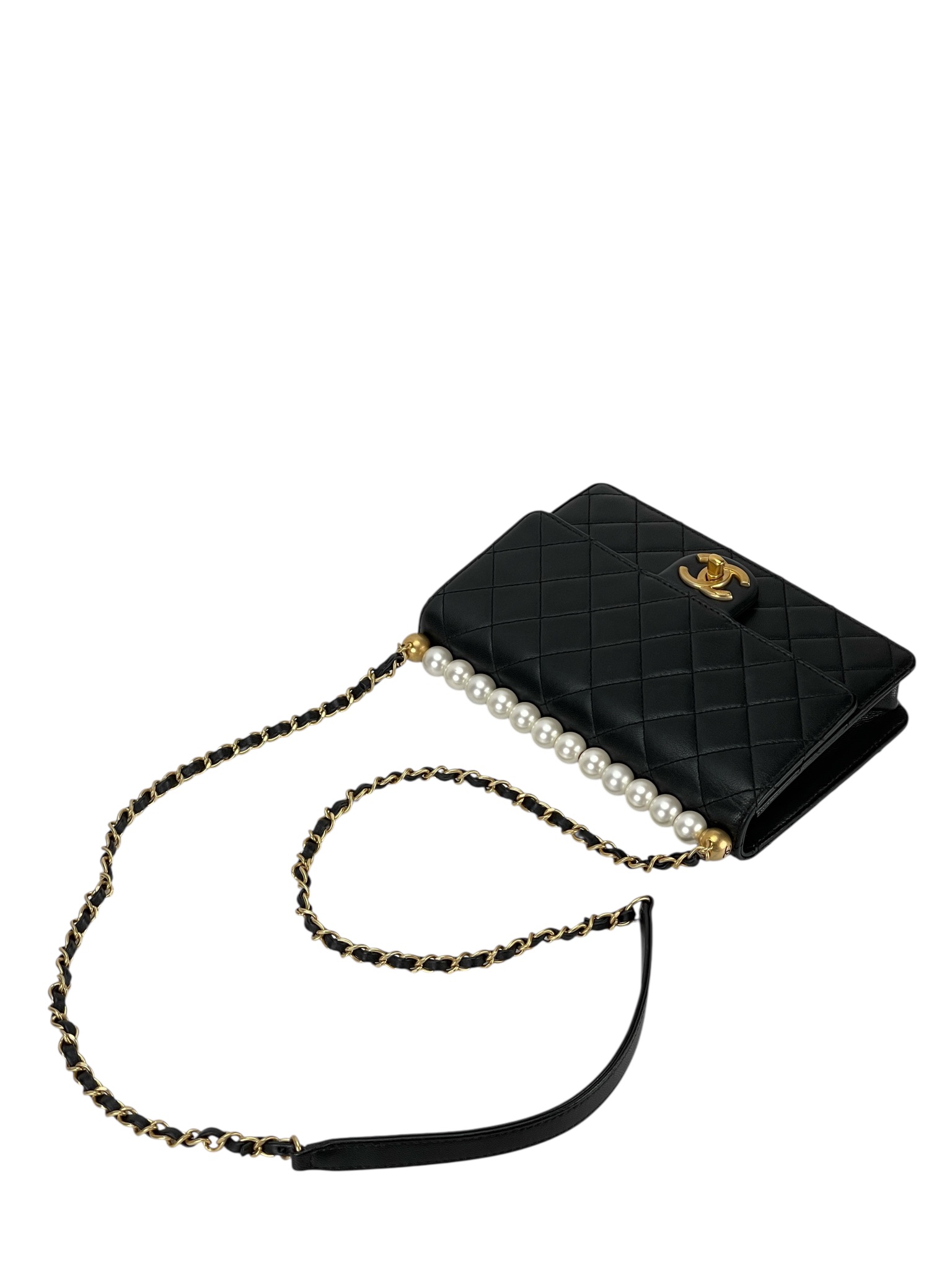 CHANEL - Goatskin Quilted Small Chic Pearls Flap Bag Black