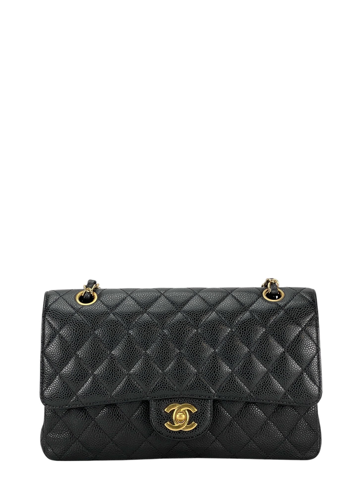 CHANEL - Medium Classic Double Flap Bag Black Calfskin Gold Hardware (CF25)