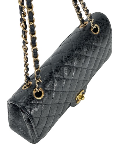 CHANEL - Medium Classic Double Flap Bag Black Calfskin Gold Hardware (CF25)