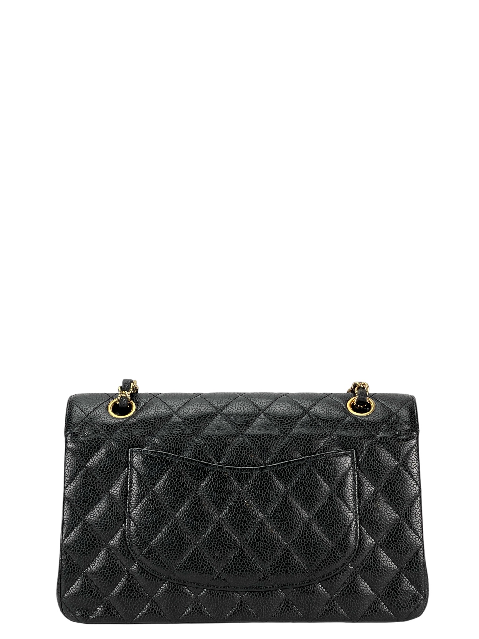 CHANEL - Medium Classic Double Flap Bag Black Calfskin Gold Hardware (CF25)