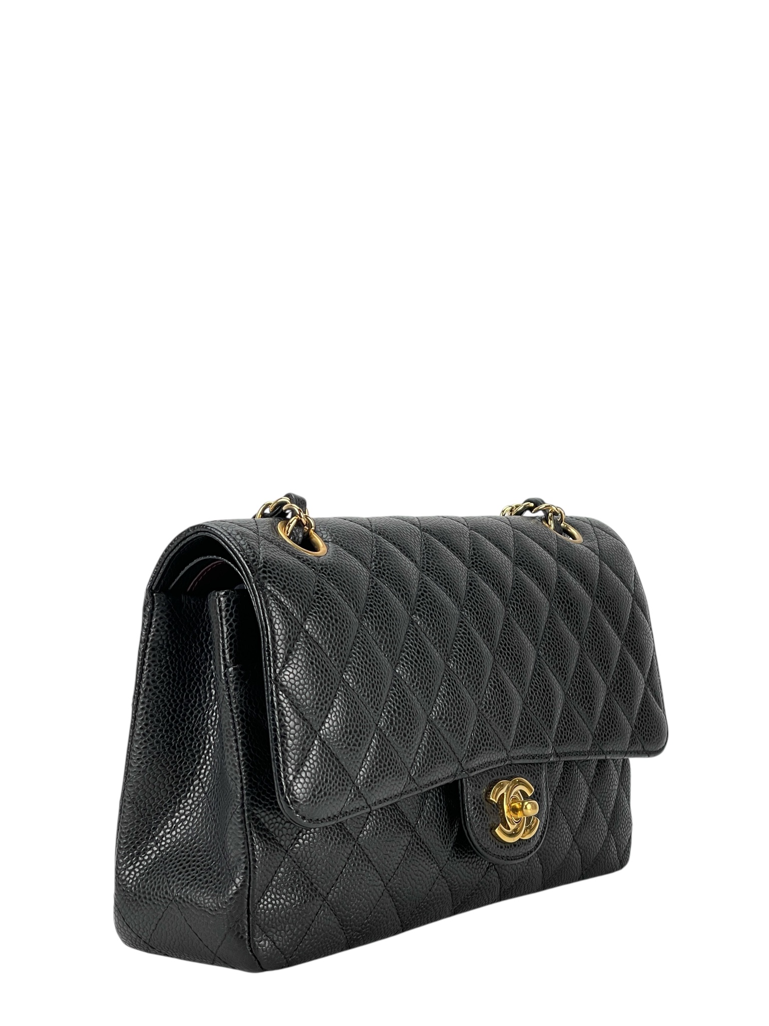 CHANEL - Medium Classic Double Flap Bag Black Calfskin Gold Hardware (CF25)