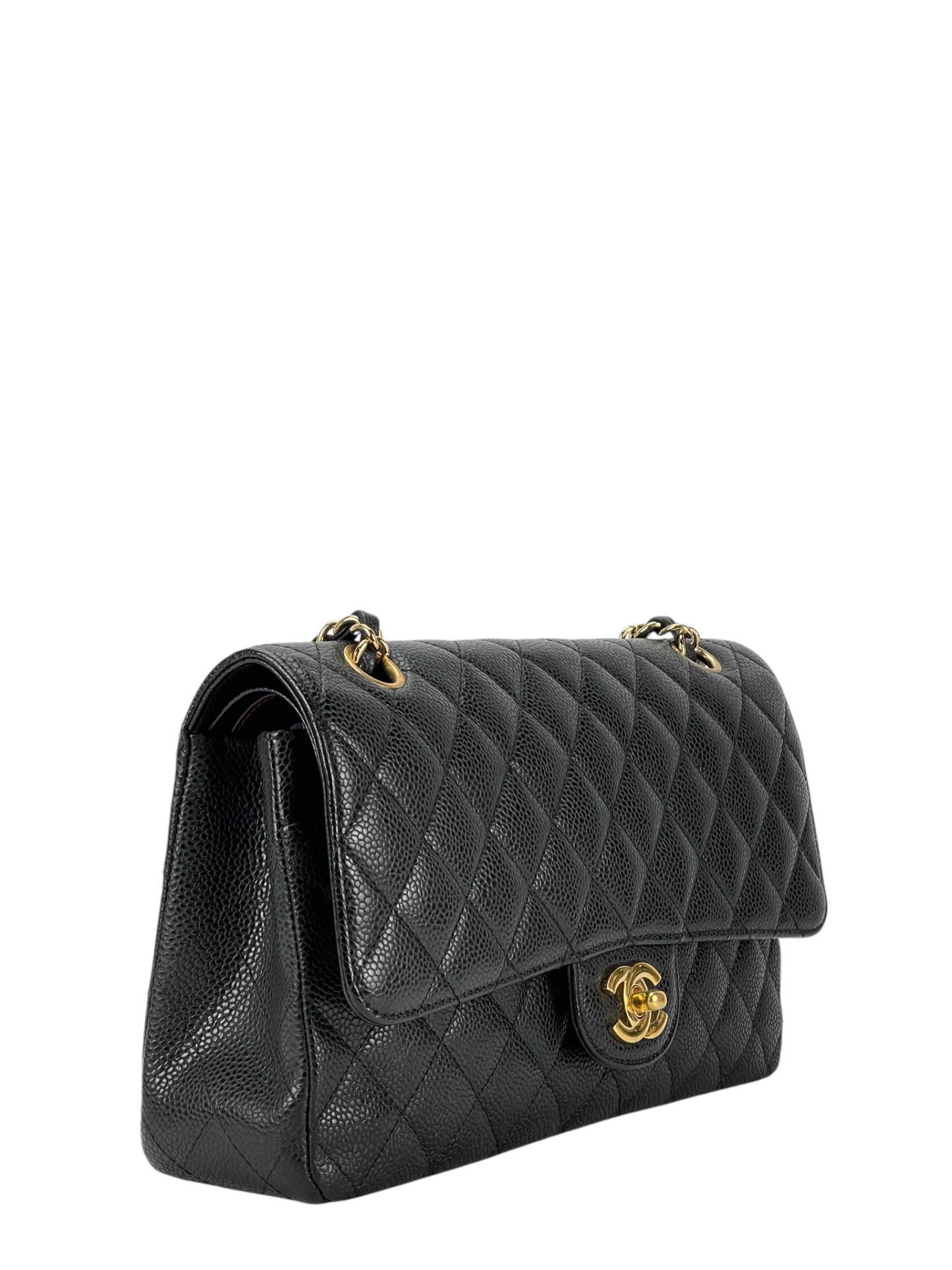 CHANEL - Medium Classic Double Flap Bag Black Calfskin Gold Hardware (CF25)