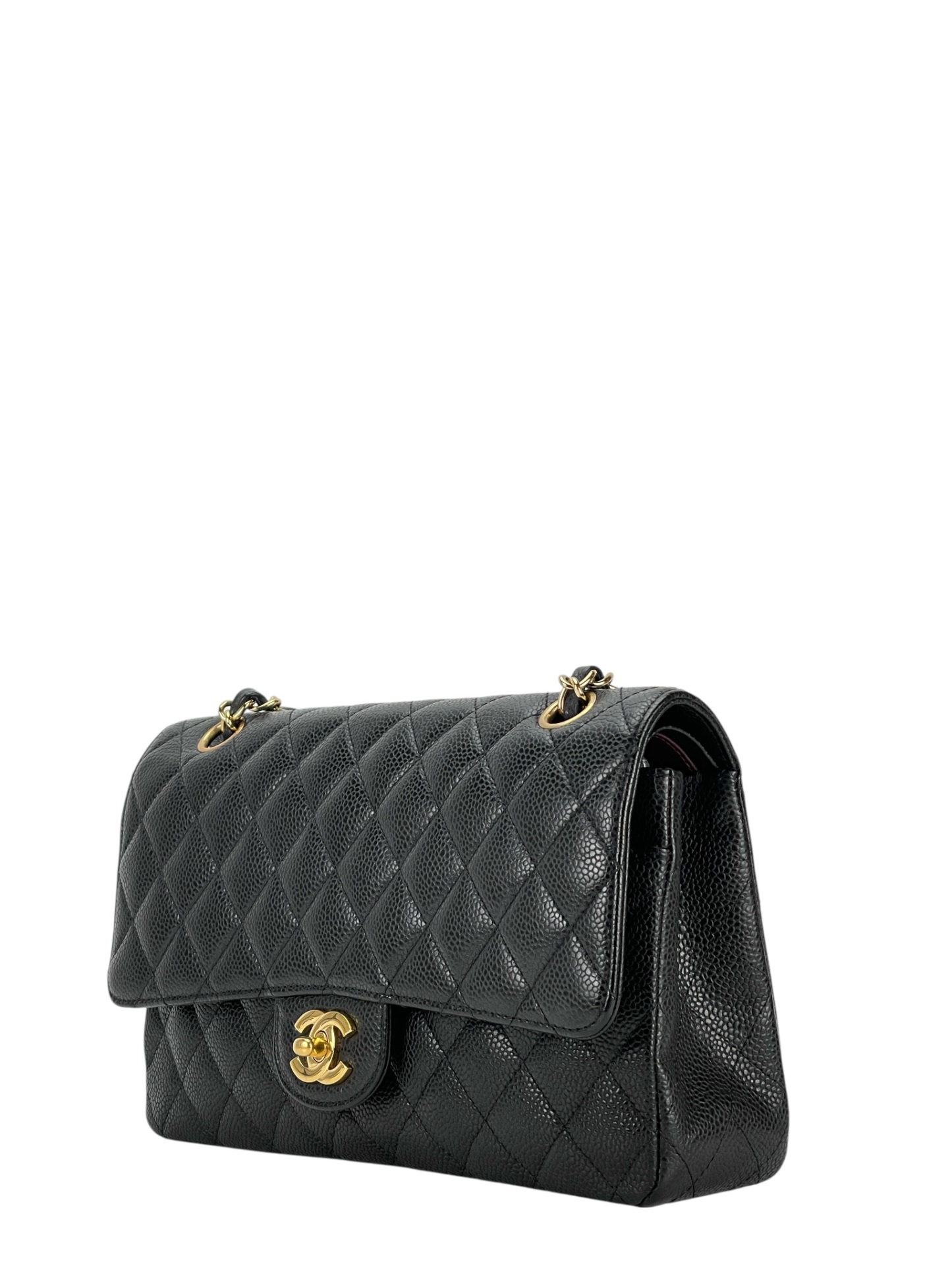 CHANEL - Medium Classic Double Flap Bag Black Calfskin Gold Hardware (CF25)