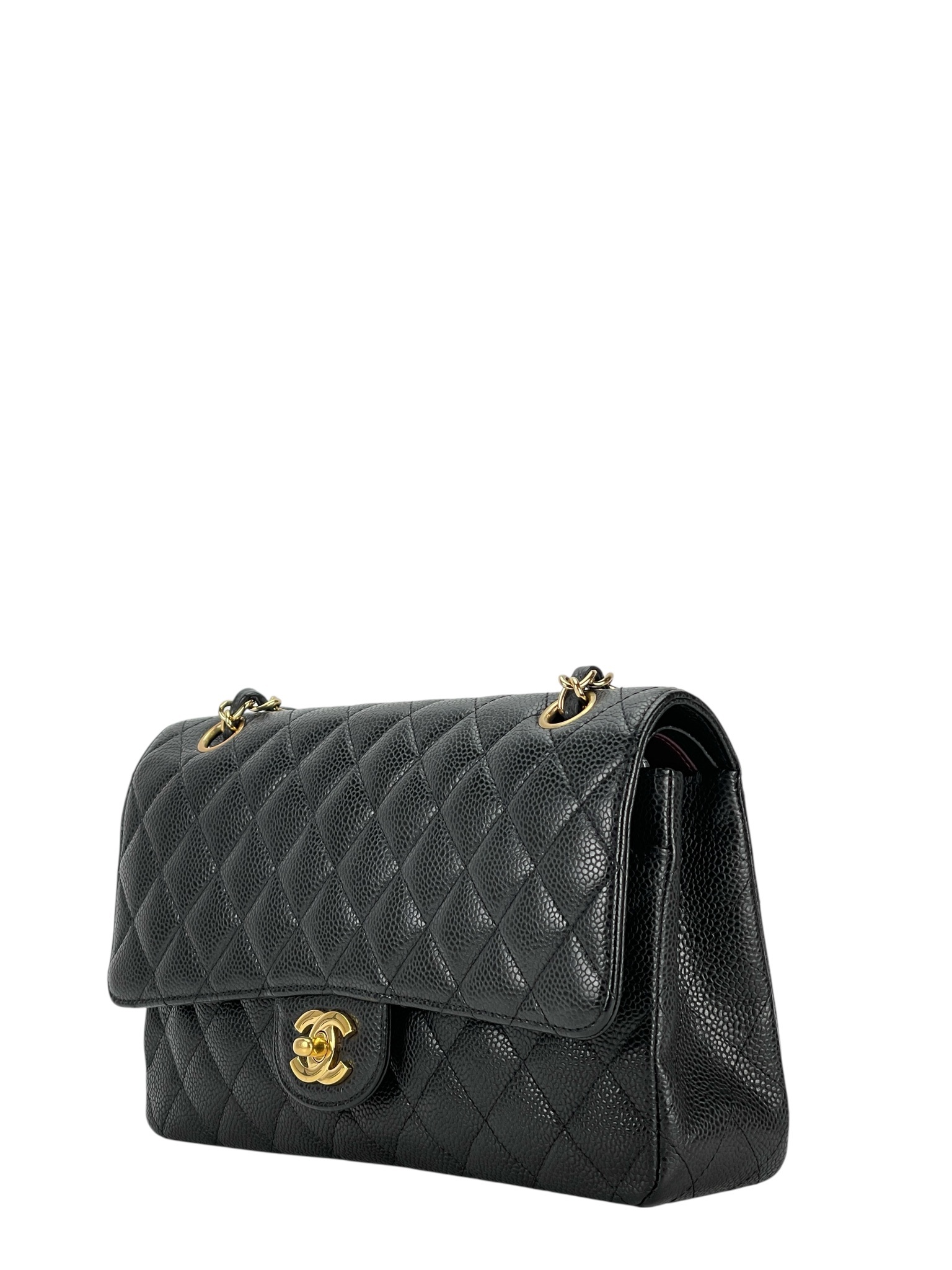 CHANEL - Medium Classic Double Flap Bag Black Calfskin Gold Hardware (CF25)