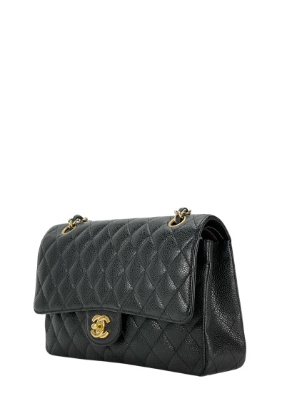 CHANEL - Medium Classic Double Flap Bag Black Calfskin Gold Hardware (CF25)