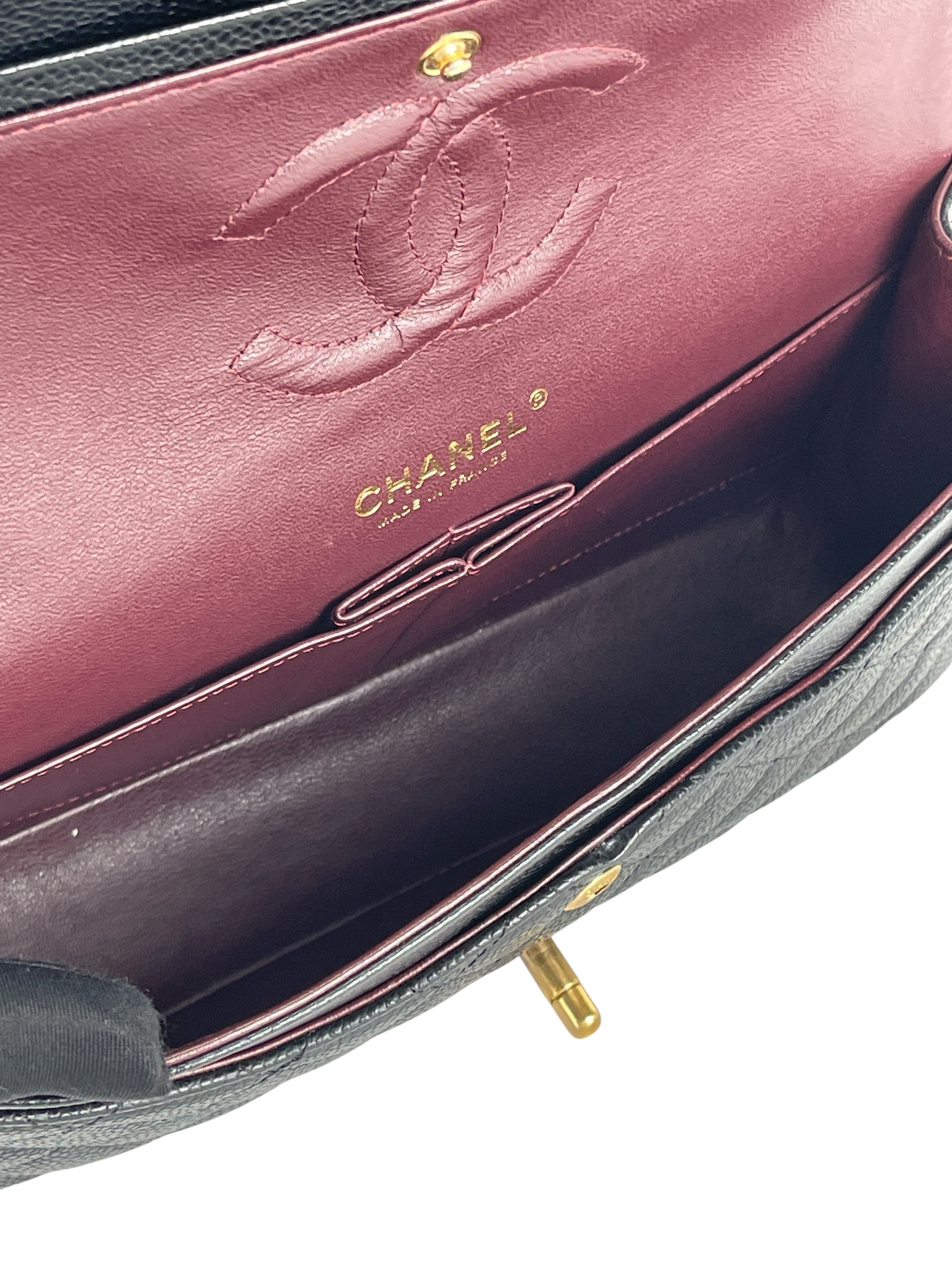 CHANEL - Medium Classic Double Flap Bag Black Calfskin Gold Hardware (CF25)